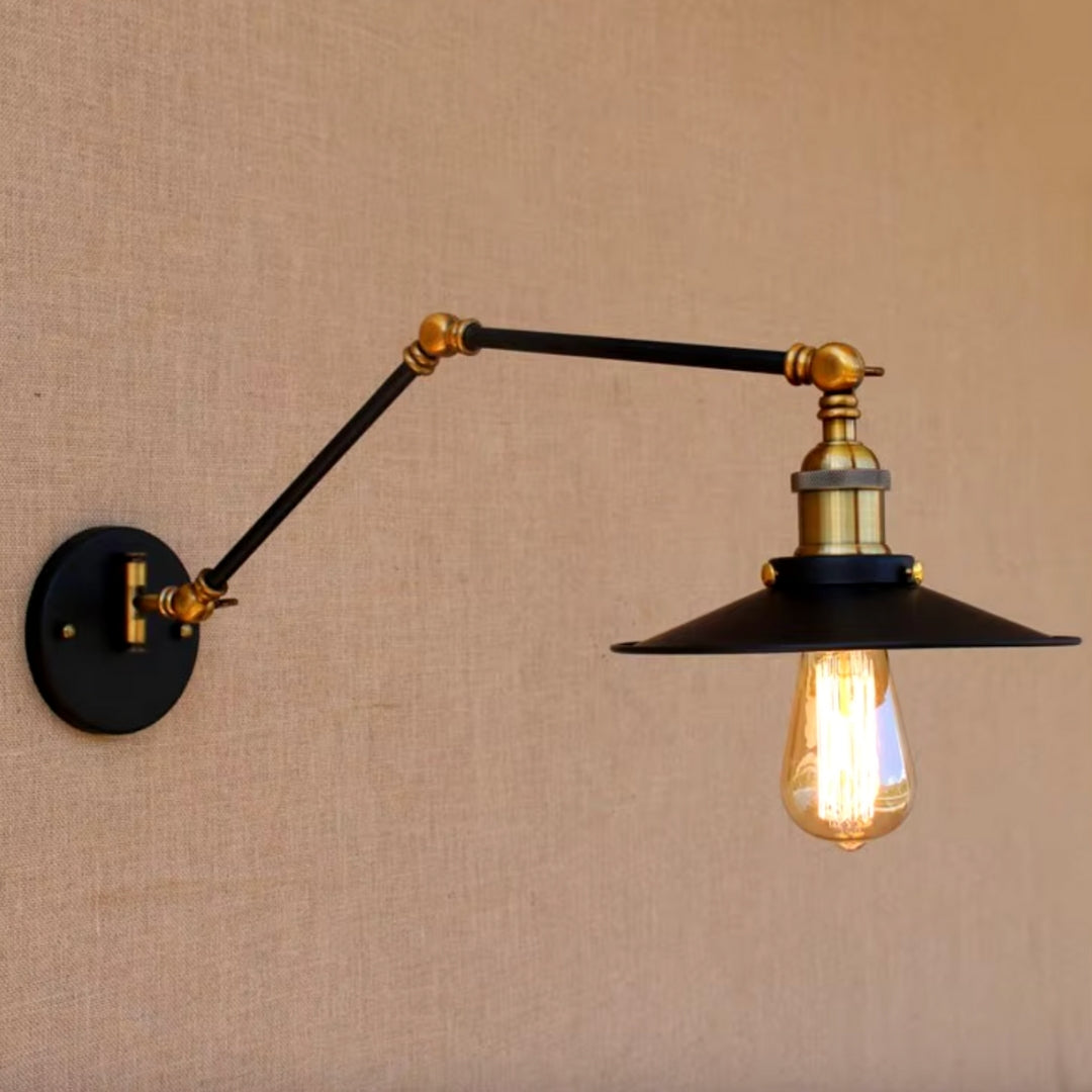 adjustable black swing arm wall sconce, ideal for flexible lighting over dining room table or accent walls