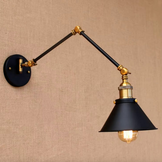 black swing arm wall sconce for kitchen, providing functional task lighting for countertops or cooking spaces