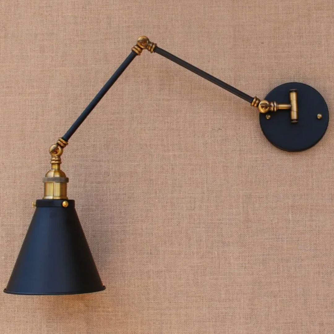 black modern swing arm wall sconce for living room, ideal for adjustable lighting in contemporary spaces