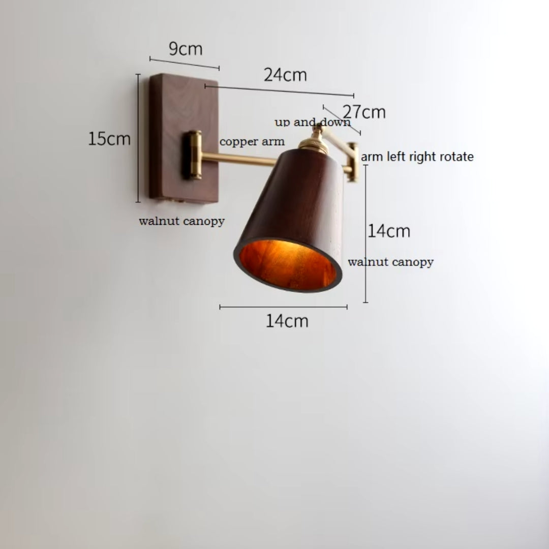 wall light adjustable arm wood sconce for office and bedroom